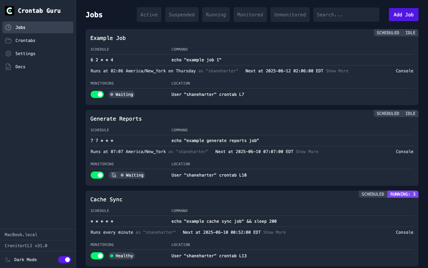 crontab.guru website showing a cron expression and its plain English translation