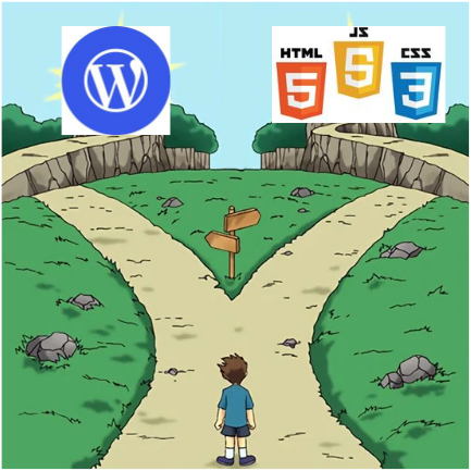 Side-by-side illustration of the two paths: code and WordPress