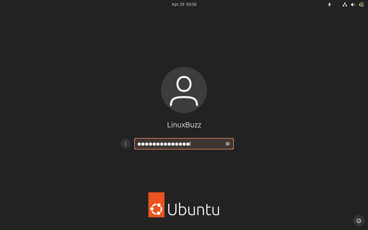 Ubuntu 24.04 login screen on first boot after a clean installation