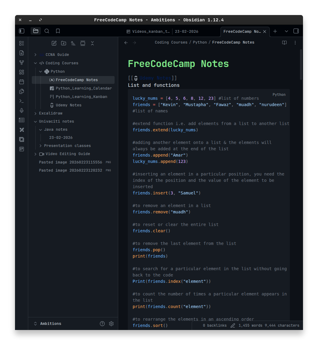 programming notes screenshots from obsidian