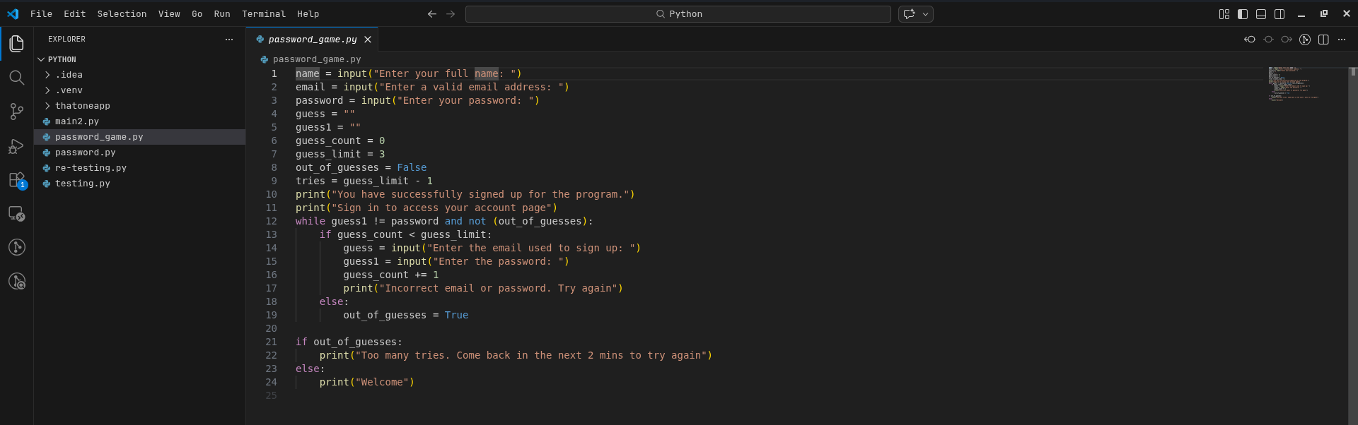 VS Code open with a simple Python file